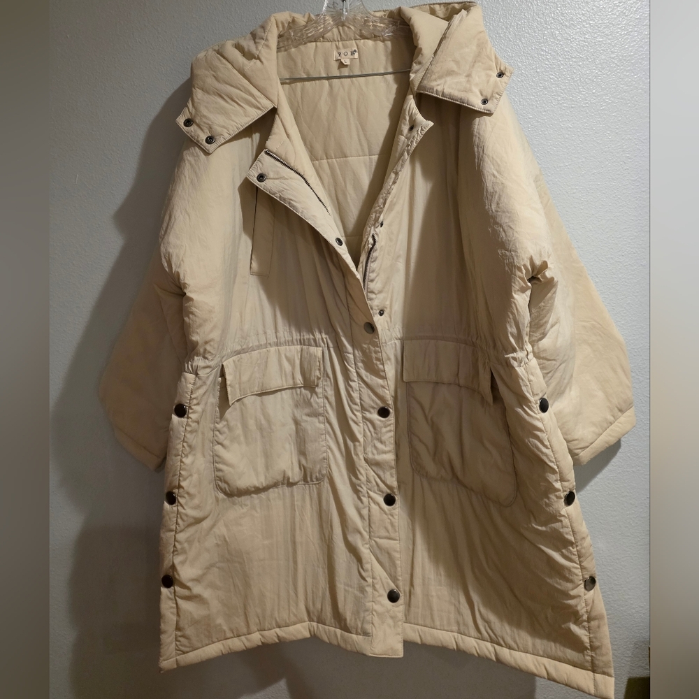 Women's POL Oversized Duvet Puffer Jacket W/Hood Cream L